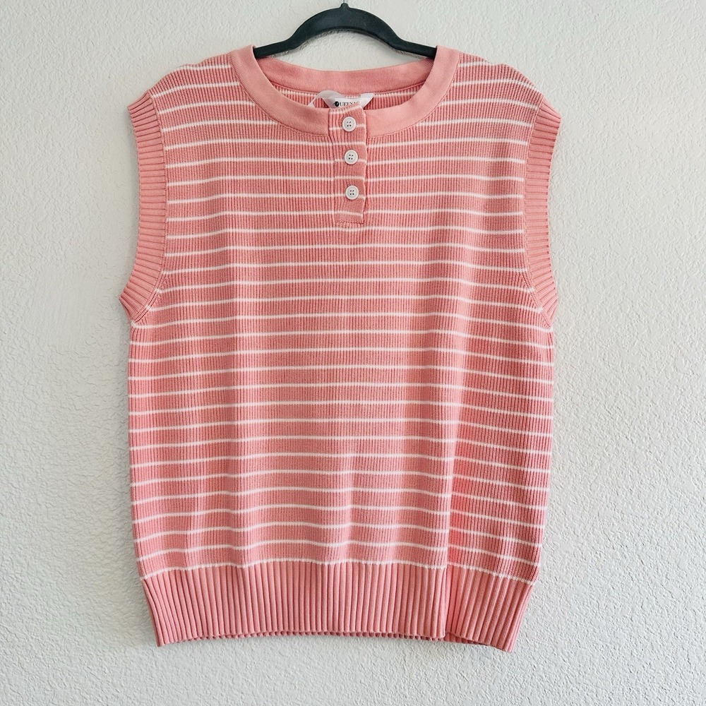 UEEYAC Striped Sleeveless Sweater‎ Top with Button Accent Size Large